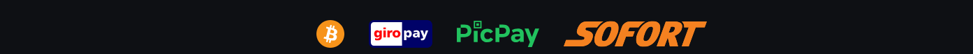 Casino payment methods banner featuring Bitcoin, giropay, PicPay, and Sofort for fast and secure deposits.